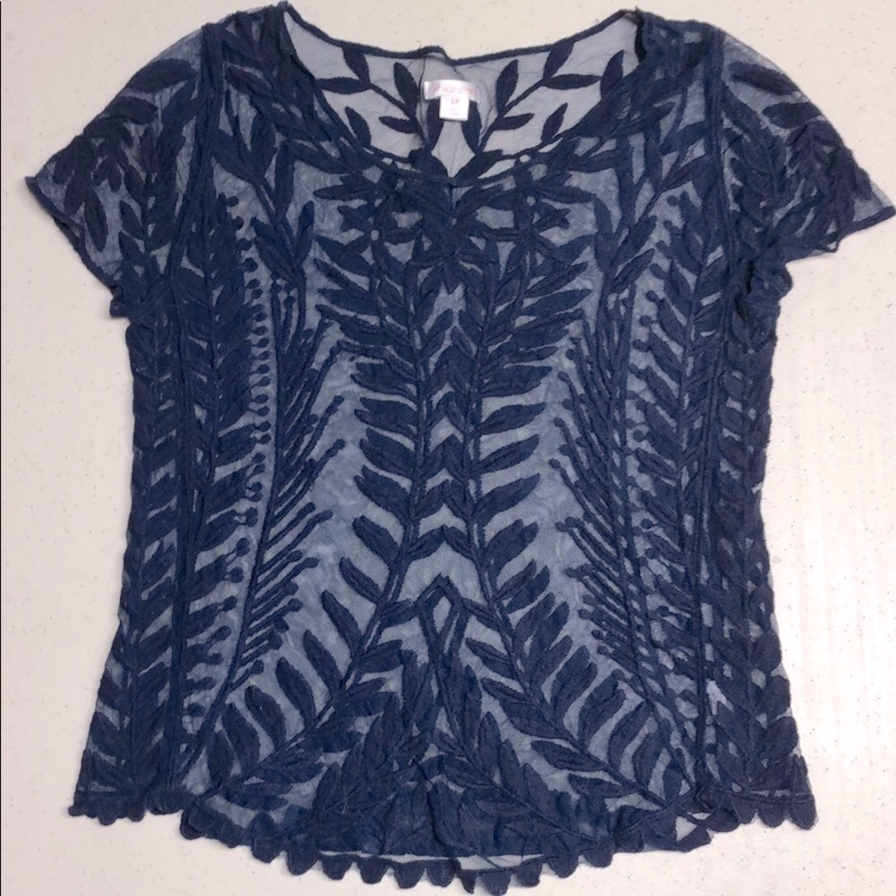 Dark blue lace short sleeve top size small